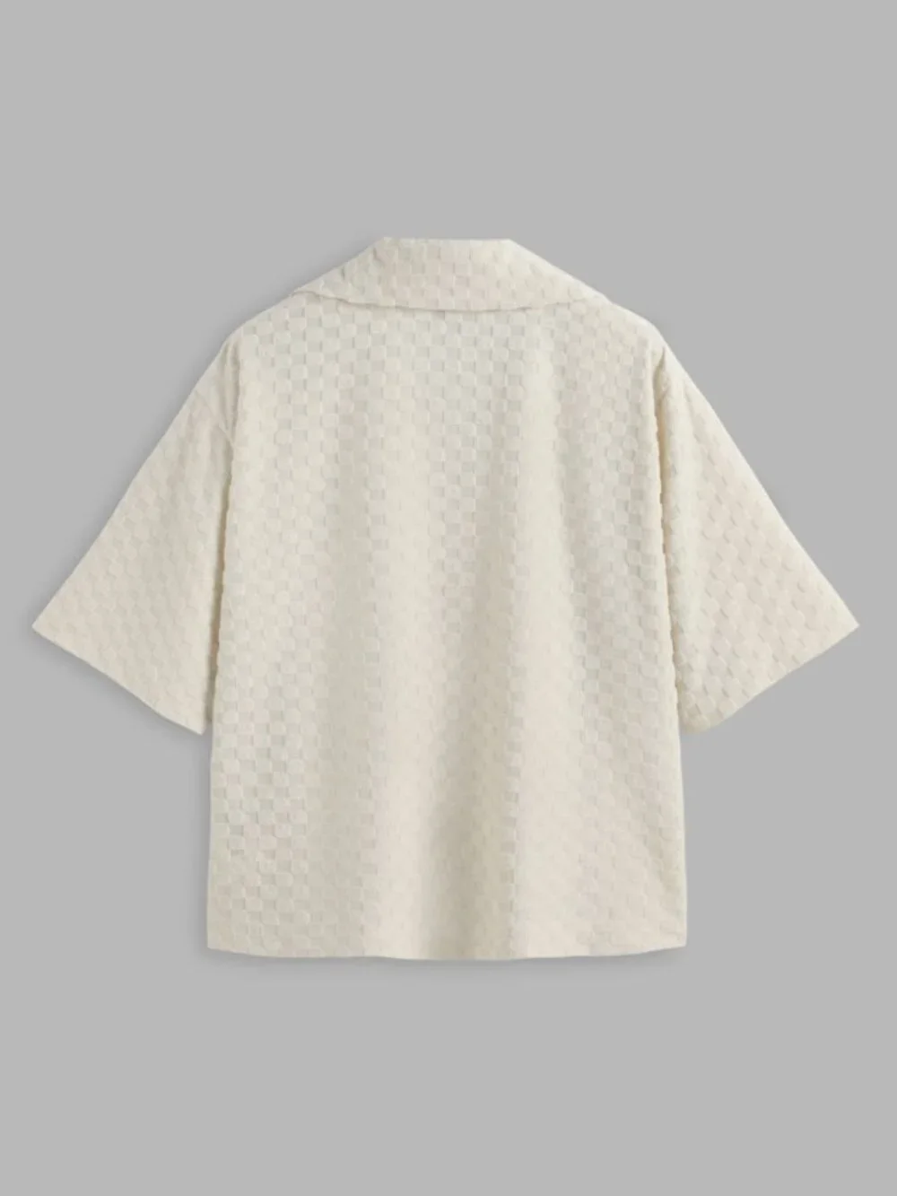 CIDER Cream Textured Check Collared Button Up Top Small